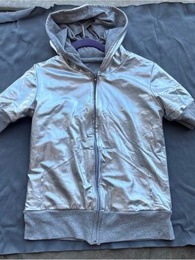 Kids Metallic Silver Zip-Front Hoodie with Hood
